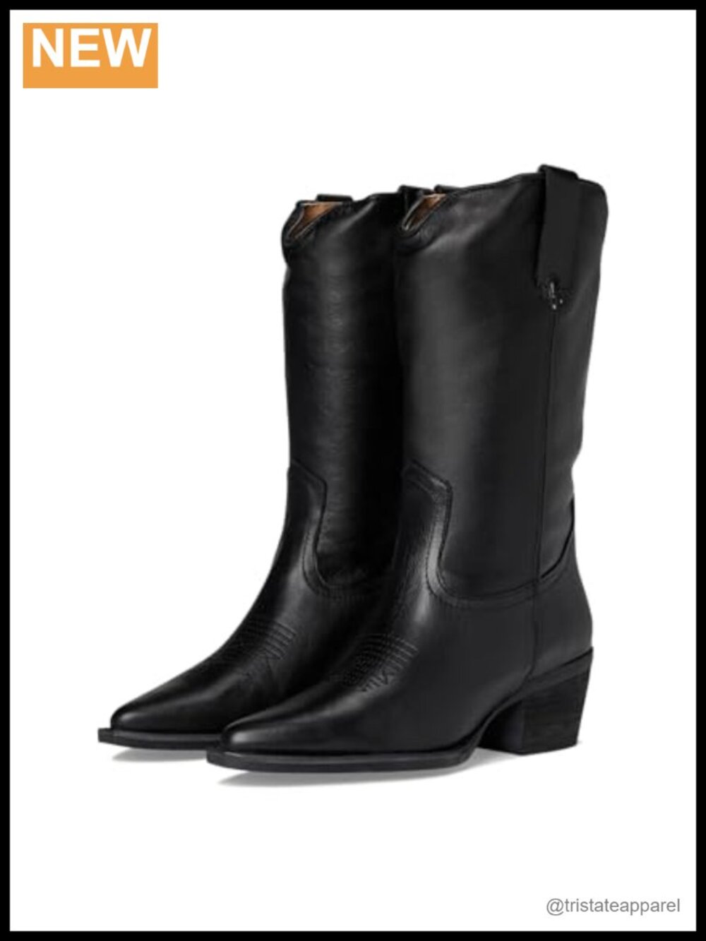 Leather Calf High Pull-On Bootie Block Heel